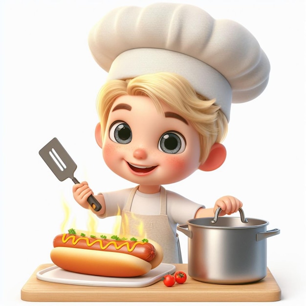 Foto leuke jongen chef-kok koken kinderen clipart