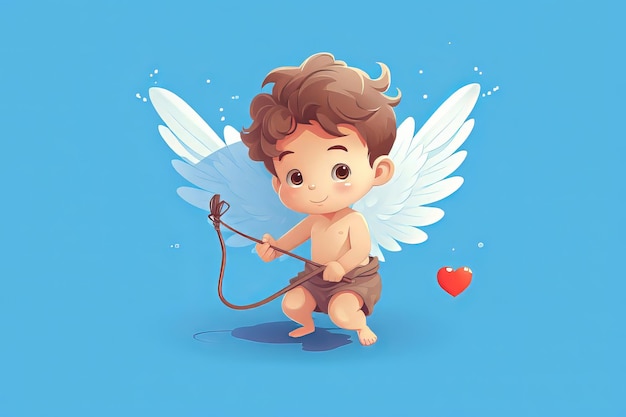 Foto leuke jongen cupido met vleugels op blauwe achtergrond valentijnsdag