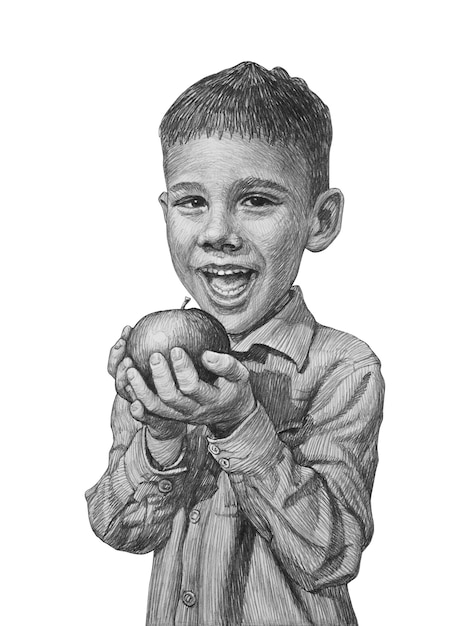 Foto leuke jongen die een appelfruit houdt