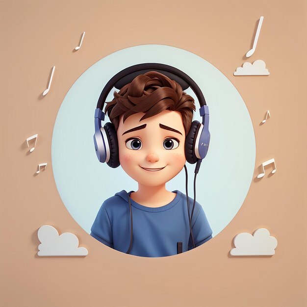 Leuke jongen die naar muziek luistert met een koptelefoon cartoon vector icoon illustratie mensen muziek geïsoleerd plat