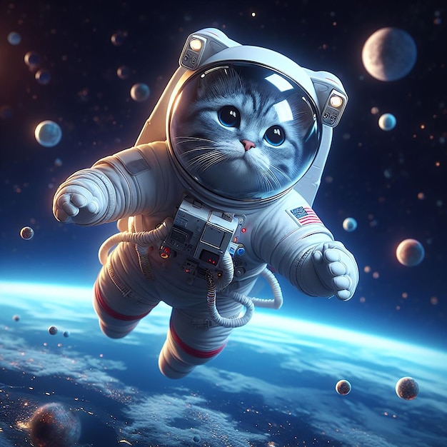 Foto leuke kat astronaut die op een raket rijdt