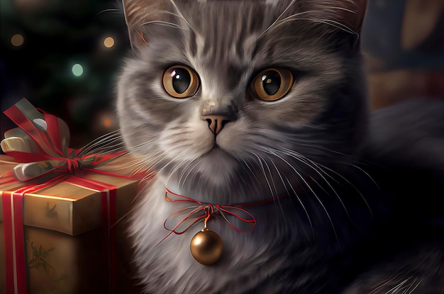 Leuke kat die de illustratie van Kerstmiskatkerstmis viert