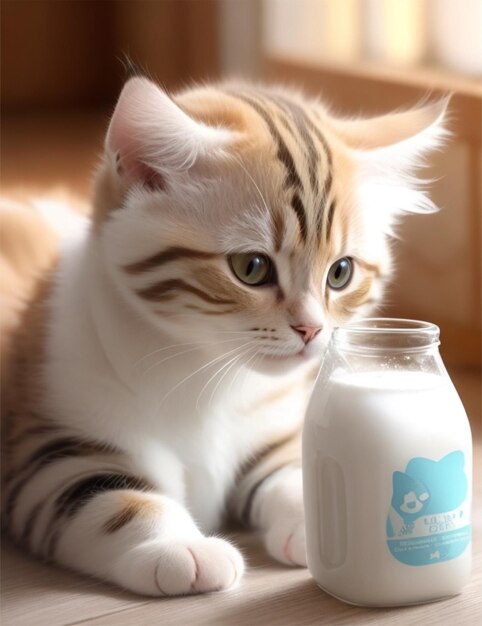 Leuke kat die melk drinkt.