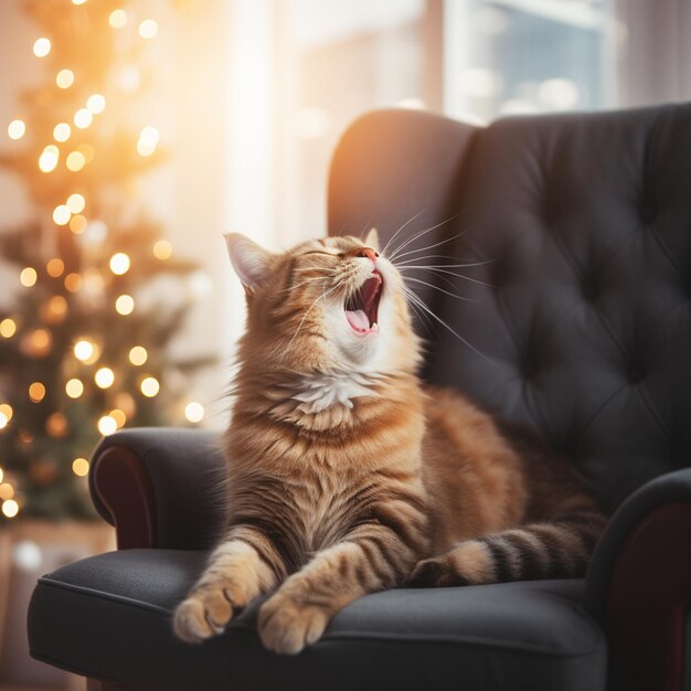 Leuke kat die op een moderne fauteuil ligt.