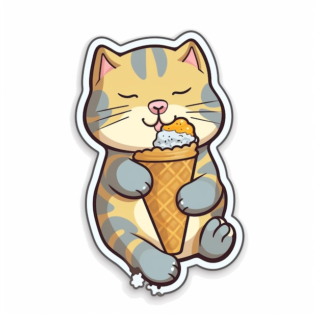 Foto leuke kat die roomijs eet sticker vectorillustratie van beeldverhaalkarakter