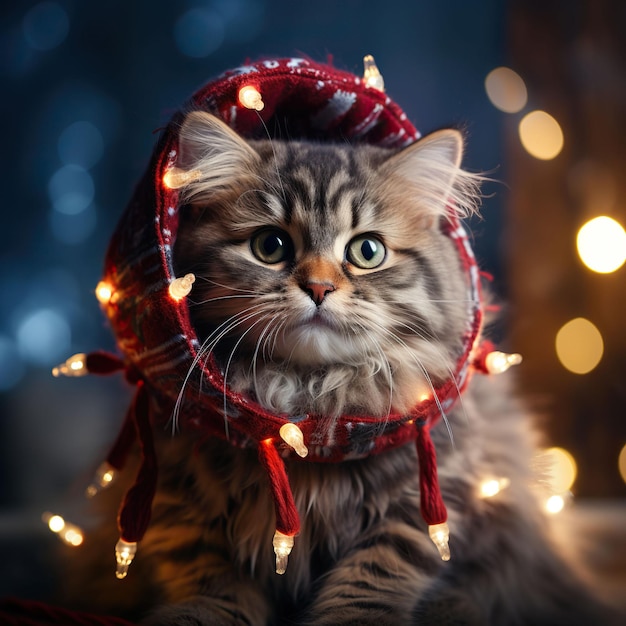 Foto leuke kat gekleed voor kerstmis.