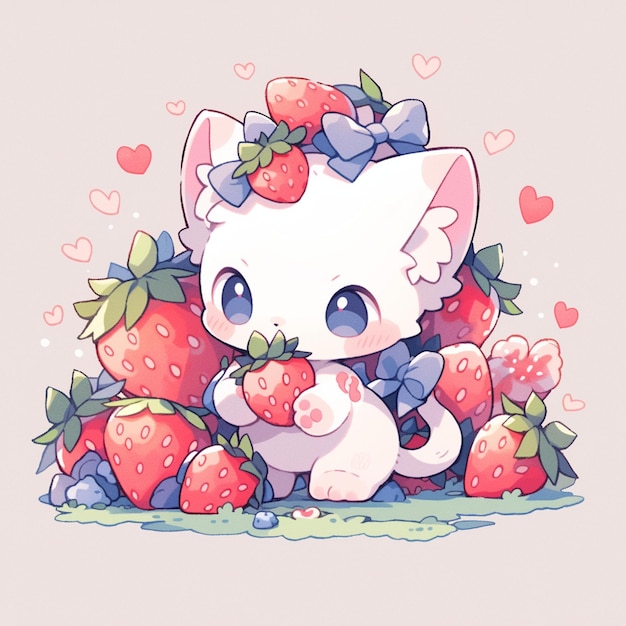 Leuke kat met aardbeien.