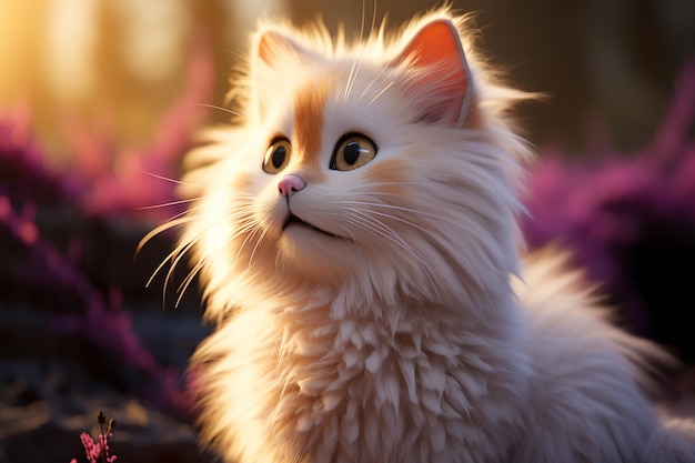 Leuke kat met expressieve ogen Pixar stijl cartoon behang
