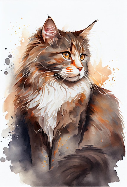 Leuke kat op aquareltechniek Gemaakt op tekenpapier