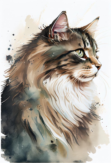 Leuke kat op aquareltechniek Gemaakt op tekenpapier