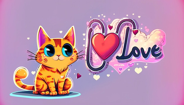 Leuke Kat Verspreidt Liefde Hand Met Liefdeteken Cartoon Afbeelding Speels Dierlijk Natuurconcept