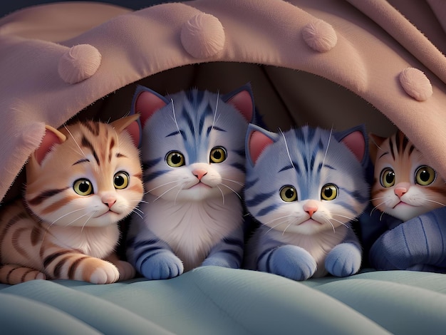 Leuke katjes onder een deken fort 3D-stijl