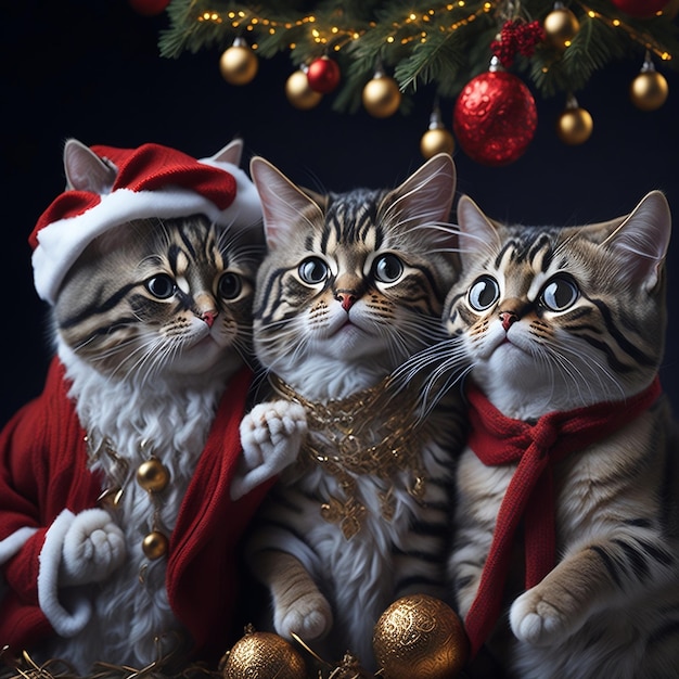 Leuke katten die vrolijk kerstfeest vieren Kat in Kerstmis