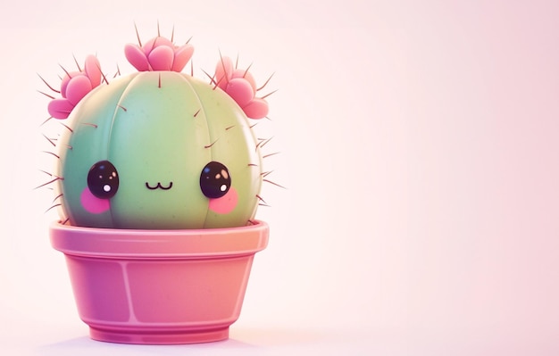 Leuke kawaii cactus met ogen in pot Cartoon 3d stijl op beige achtergrond