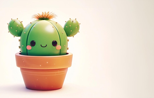 Leuke kawaii cactus met ogen in pot Cartoon 3d stijl op beige achtergrond