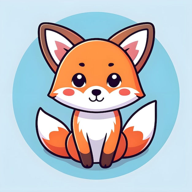 Foto leuke kawaii fox vector clipart icon cartoon character icon op een sky blue achtergrond