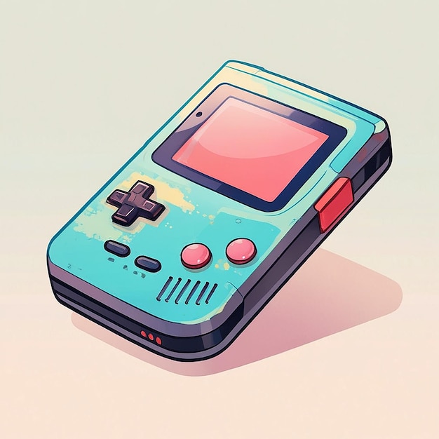 Leuke Kawaii Nintendo GameBoy Console Vector Illustratie Gaming Mascotte Logo Karakter Oud spel Retro