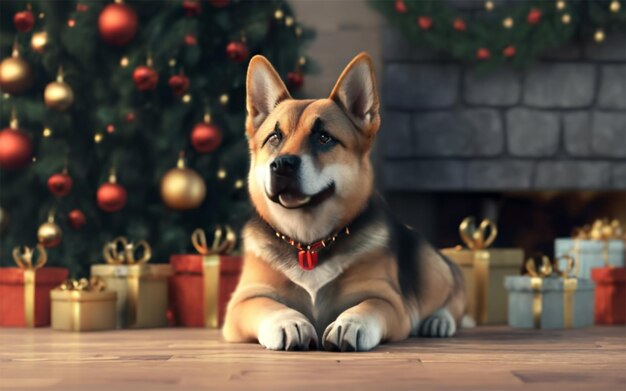 Foto leuke kerst hond nieuwjaar