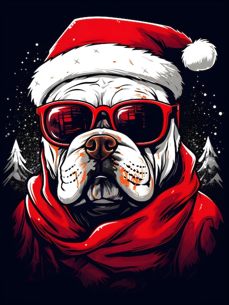 Leuke kerstbulldog in de rode hoed van de kerstman.