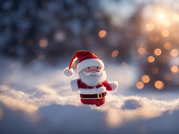 Leuke kerstman die zich op besneeuwd veld in de winter ai generatief bevindt