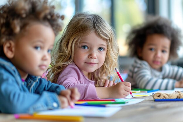 Foto leuke kinderen die elkaar schetsen. generatieve ai.