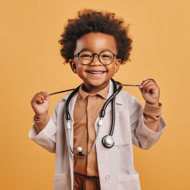 Leuke kleine Afrikaans-Amerikaanse jongen draagt medische uniform bril generatieve ai