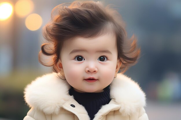 Leuke kleine baby met wazige achtergrond Portret van een leuke kleine jongen in het herfstbos Gelukkige kind Ai gegenereerd