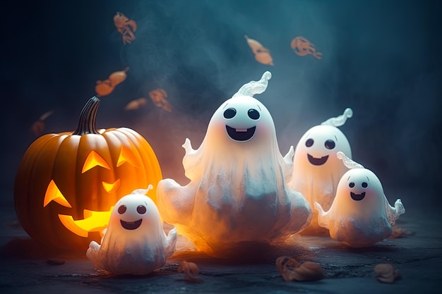 Leuke kleine geesten die vliegen halloween thema achtergrond illustratie