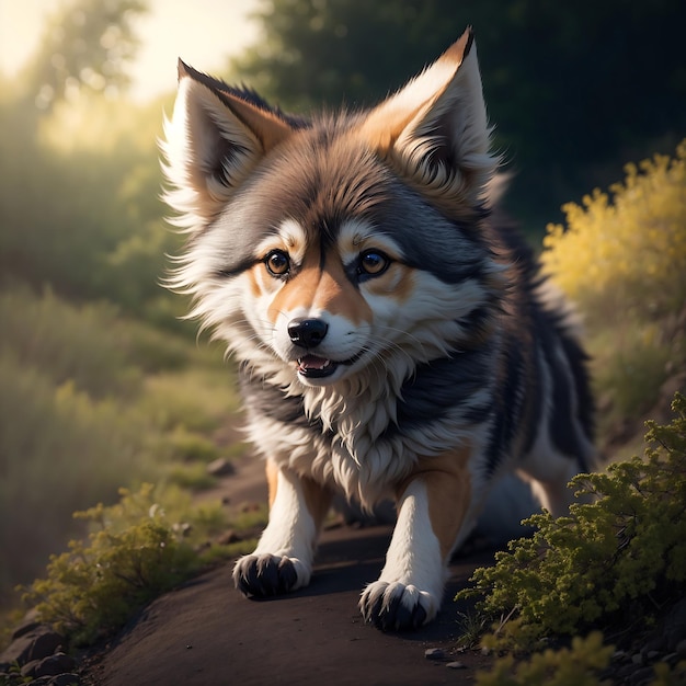 Leuke kleine hyperrealistische Anime wolf AI gegenereerd