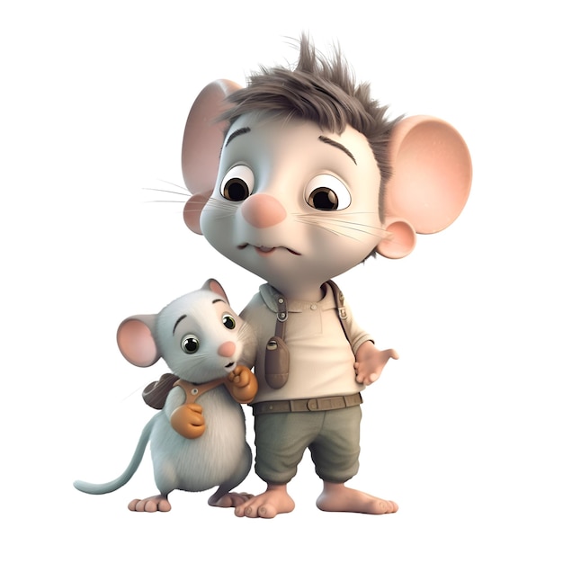 Leuke kleine jongen met muis op witte achtergrond 3D-weergave
