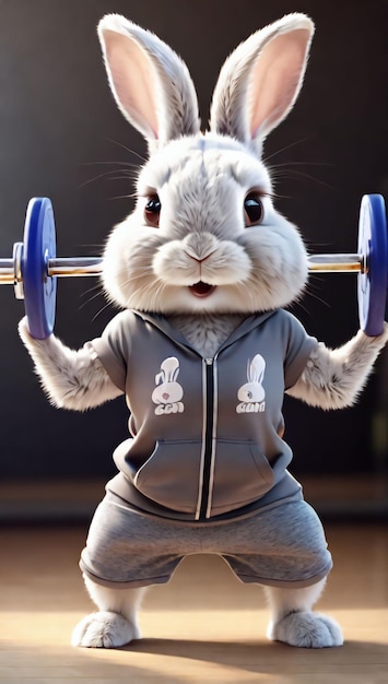 Leuke kleine konijntje met trainingskleding in de sportschool.