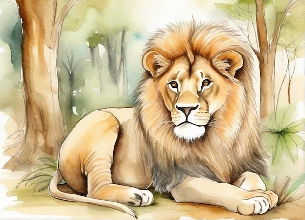Leuke kleine leeuw met aquarel illustratie