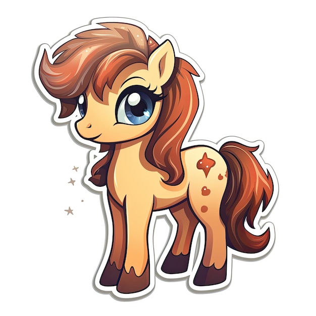 Leuke kleine pony cartoon sticker geïsoleerd op witte achtergrond Vector illustratie