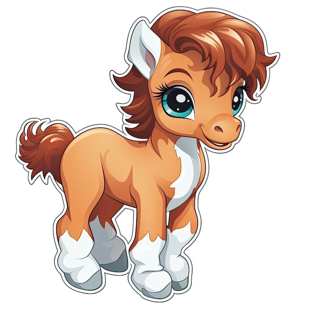 Leuke kleine pony cartoon sticker geïsoleerd op witte achtergrond Vector illustratie