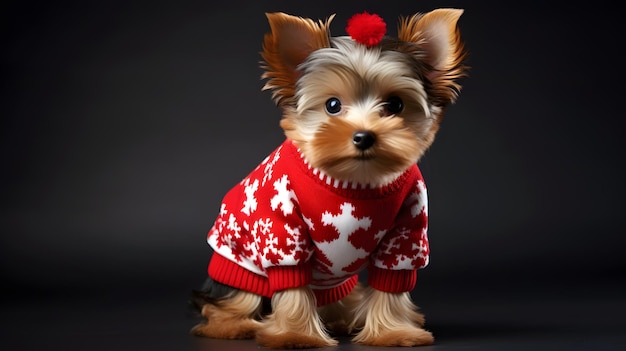 Leuke kleine puppyhond yorkshire terriër in Kerstmis