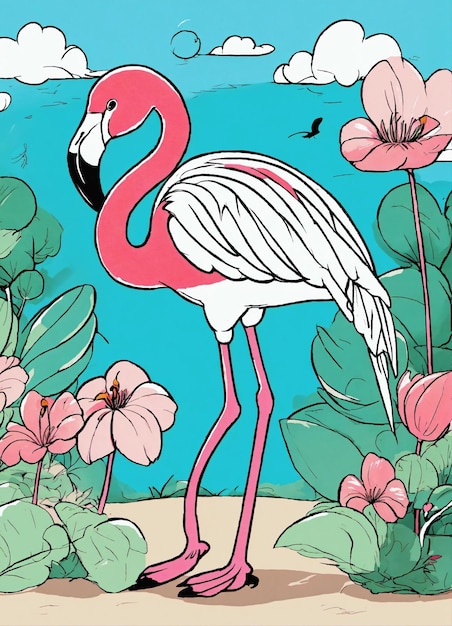 Foto leuke kleurpagina's van schattige cartoon flamingo dier