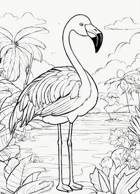 Foto leuke kleurpagina's van schattige cartoon flamingo dier