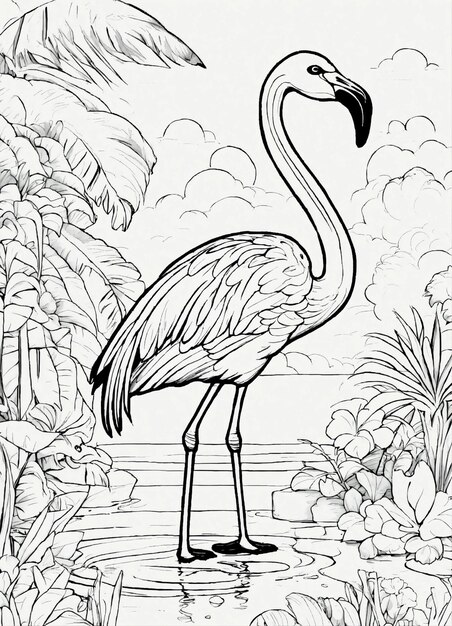 Foto leuke kleurpagina's van schattige cartoon flamingo dier