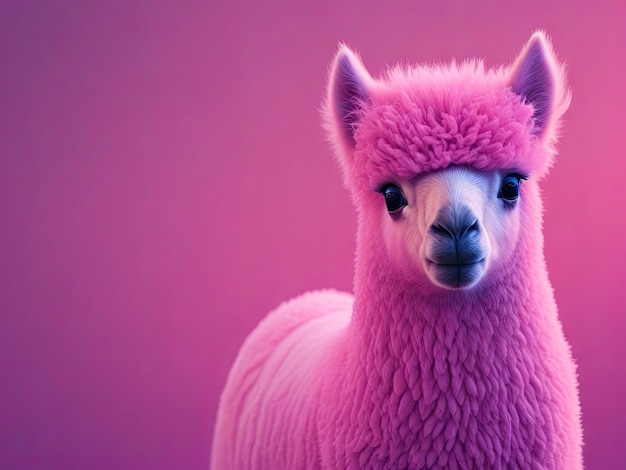 Leuke kleurrijke alpaca panoramische lay-out roze achtergrond ai generatief