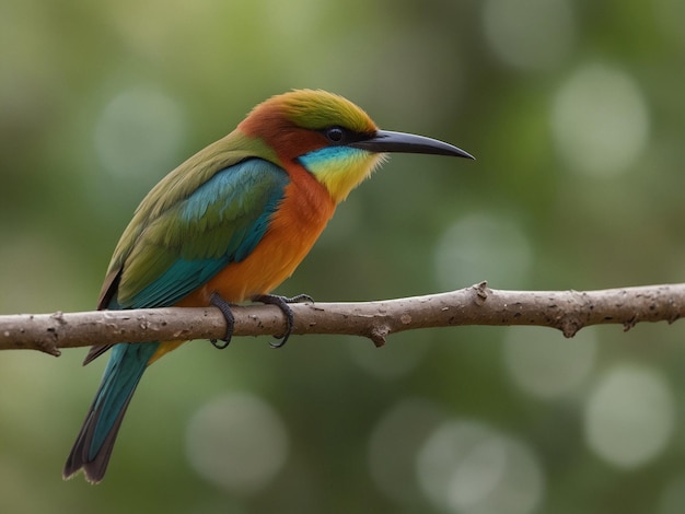 Foto leuke kleurrijke bijeneter die op de boomtak zit met een wazige achtergrond