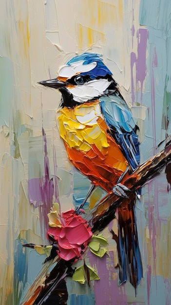 Leuke kleurrijke dikke Impasto vogel schilderij Generatieve AI