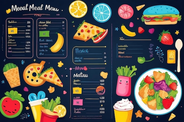 Leuke kleurrijke kinderen maaltijd menu vector sjabloon