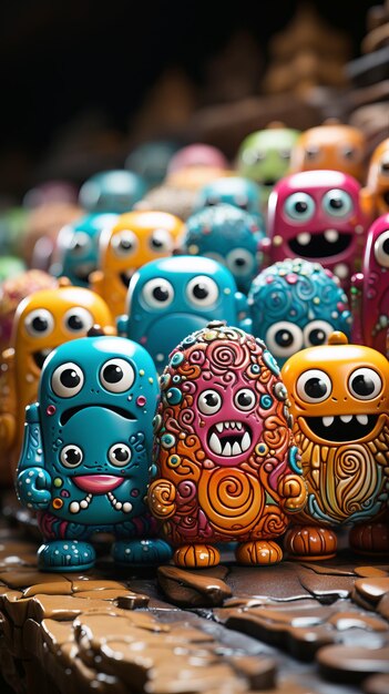 Foto leuke kleurrijke speelse en creatieve buitenaardse personages buitenaardse schepsels speelgoed