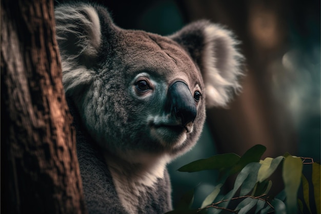 Leuke koala die een boomtak knuffelt