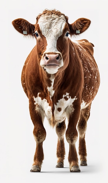 Leuke koe op witte achtergrond Zuivel huisdier rechtop Generatieve AI