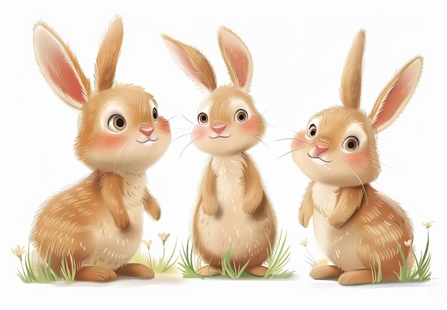Leuke konijnen schattige konijnenkunst met mollige wangen expressieve ogen content met een paasthema