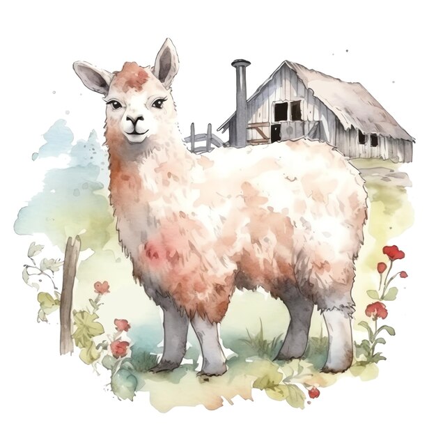 Leuke lama aquarel illustratie dieren en boerderij clipart