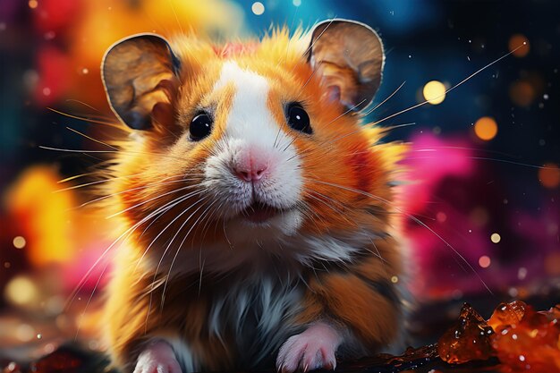 Foto leuke lieve vriendelijke hamster gloeiende generatieve ai