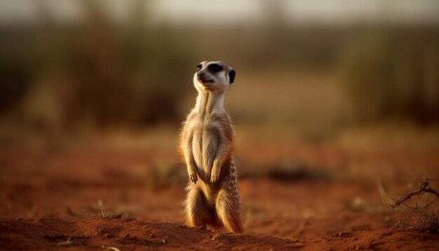 Leuke meerkat die waakzaam staat te kijken naar de natuurwildernis met een goede houding gegenereerd door ai