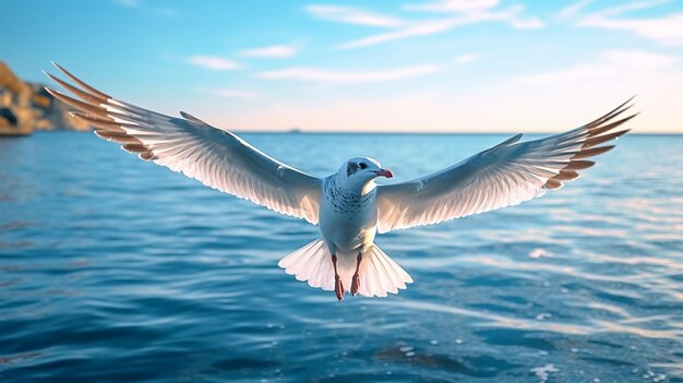 Foto leuke meeuwvogels vliegen zeilen blauw water fotografie beeld ai gegenereerde kunst